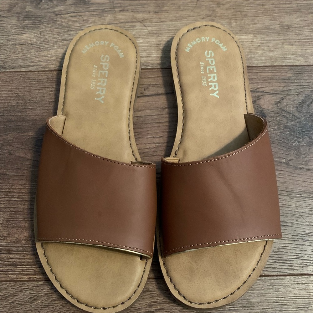 New Sperry Waypoint Memory Foam Leather Sandals Size 7 Tan